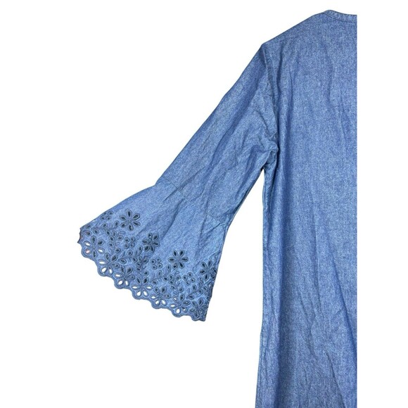 Draper James Womens Size 10 Denim Chambray Dress Ruffle Front Bell Sleeve - Picture 12 of 14